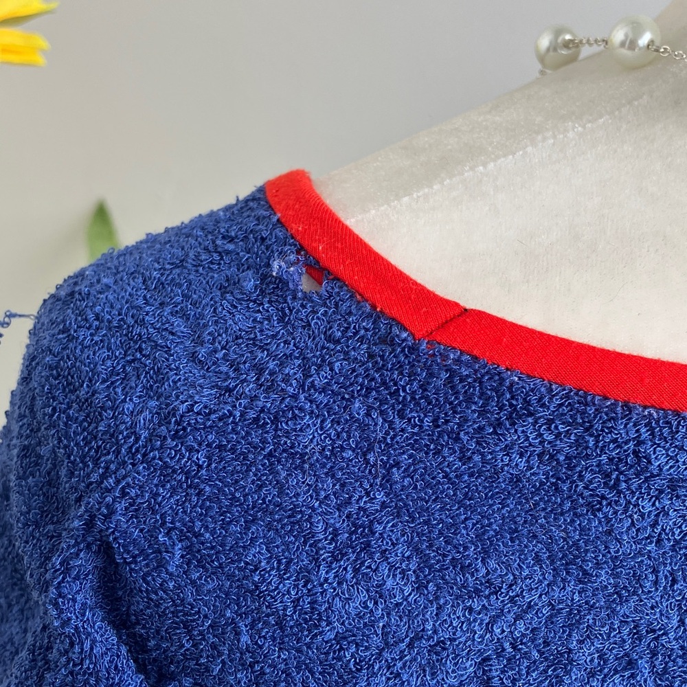 Vintage 70s 80s Cuddl Duds Americana Terrycloth Short Sleeve Boxy Lounge Dress - Picture 8 of 10